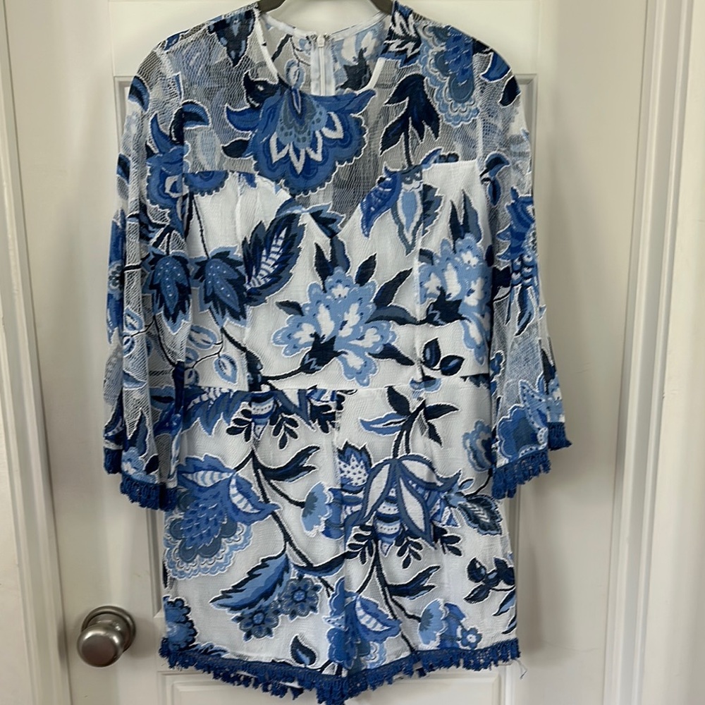 Entro Blue and White Tropical Jumpsuit